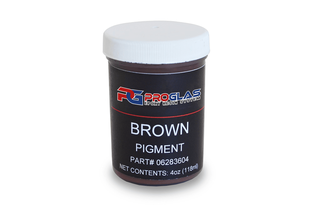 Four ounce bottle with white cap of brown opaque liquid concentrate pigment.