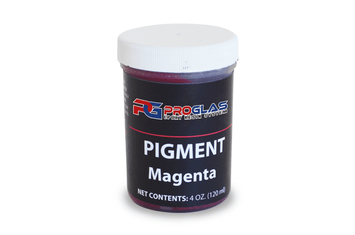 Magenta colored liquid concentrate pigment in four ounce bottle.